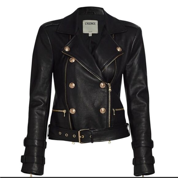 L'AGENCE BILLIE BELTED LEATHER JACKET - - Picture 1 of 5